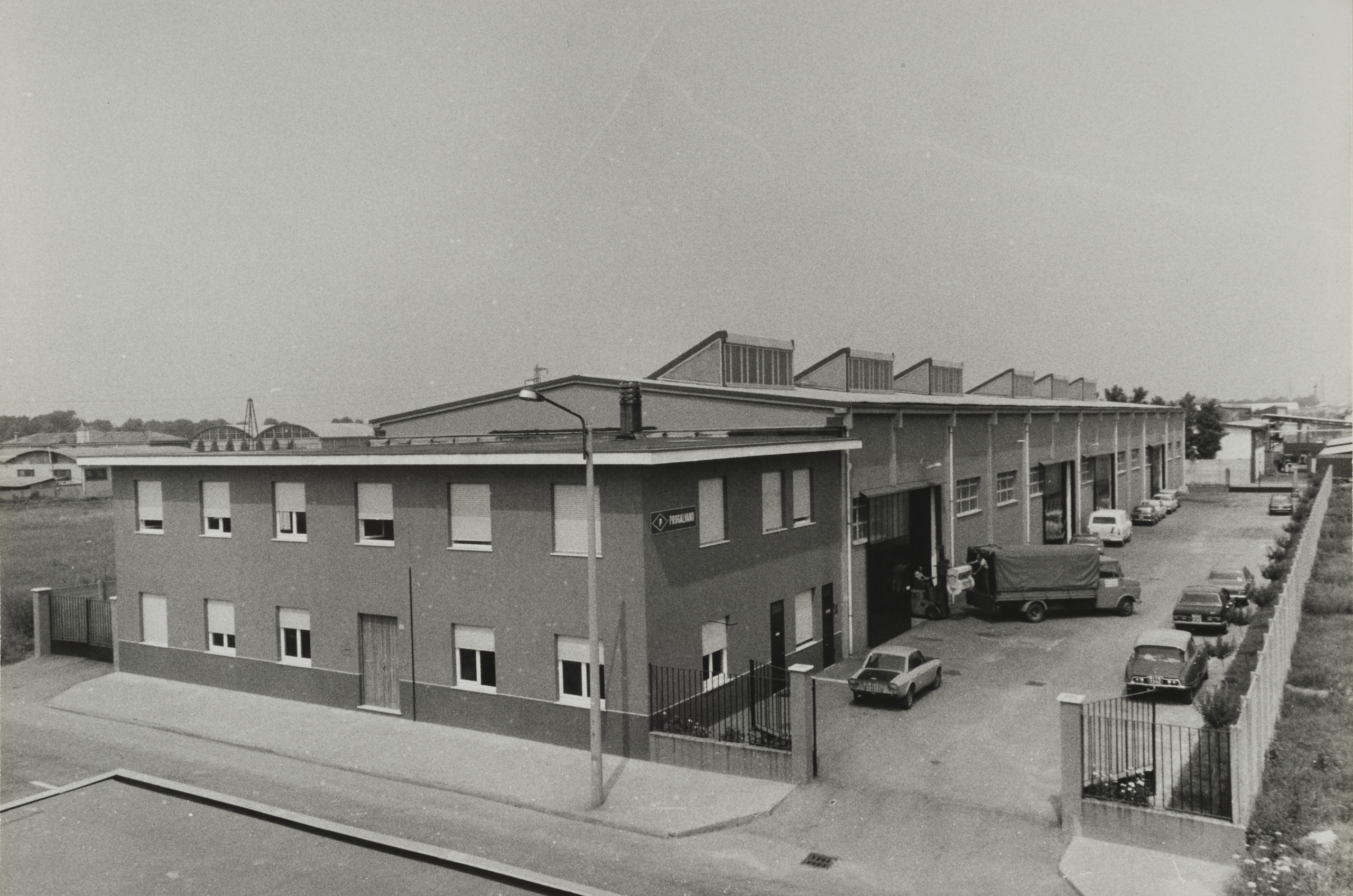 An old photo showing the Progalvano company from the outside