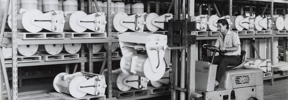 A historical photo of the Progalvano company, manufacturer of electroplating barrels
