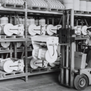 A historical photo of the Progalvano company, manufacturer of electroplating barrels