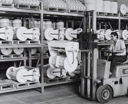 A historical photo of the Progalvano company, manufacturer of electroplating barrels